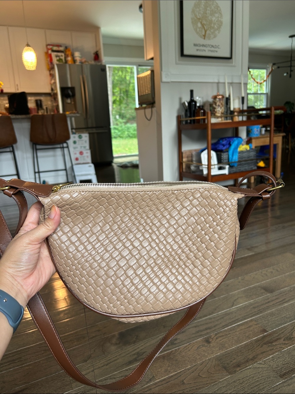 Woven Crescent Crossbody Bag - Beige by